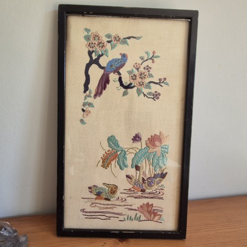 Vintage embroidery silk birds - embroidery,