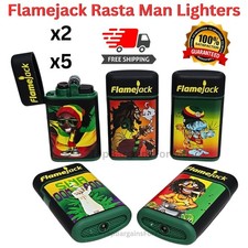 Flamejack RASTA MAN Design Refillable Gas Lighter Set Jet Flame Flint Lighters