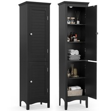 5-Tier Bathroom Tall Cabinet Double-Door Slim Storage Cupboard Black