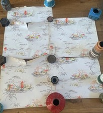Rare Vintage 1950s Wallpaper Samples Japanese Theme 6 Pieces