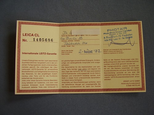 Leitz leica warranty - leitz, cl