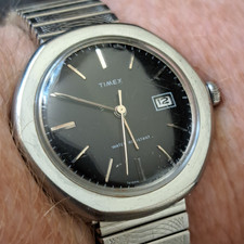 Mens 1970s Timex Marlin, Manual Watch, Hexagonal Case, Black Dial,  VGC, Runs