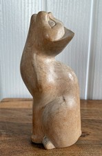 Hand Made Carved Natural Wooden Moon Gazing Cat Figure Wood Sculpture 6.5”