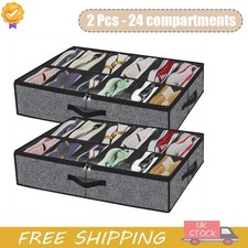 Under Bed Shoe Storage Organiser for 24 Pairs Clear Foldable Shoe Boxes Set of 2