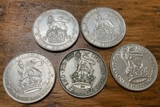   Five SHILLINGS SILVER .500 purity COINS - UK minted Set of FIVE coin Bundle