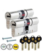 2X Yale Platinum 3 star Euro Cylinder Keyed Alike 6 keys, nickel 45-50