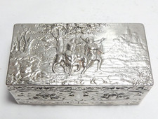 RARE GERMAN HANAU SOLID SILVER SNUFF BOX, NATIVITY JESUS & MARY CHESTER IMP 1897