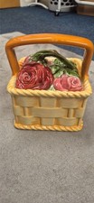 Sarreguemines France Vintage Majolica Rose Basket Biscuit Cookie Jar 1890 - 1910
