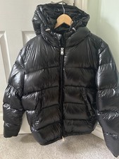 Zara 100% Down Puffer Jacket Glossy Black Mens Size Medium New Zip Up Pockets