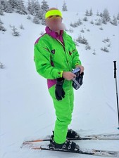 Retro Neon Green Ski Suit Large