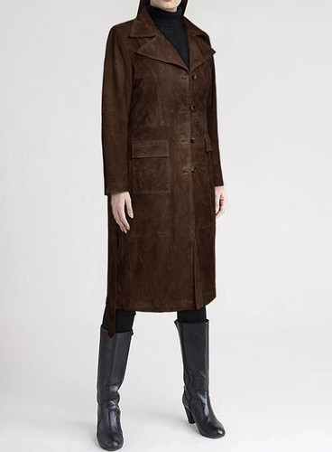 Brown suede leather trench - leather,