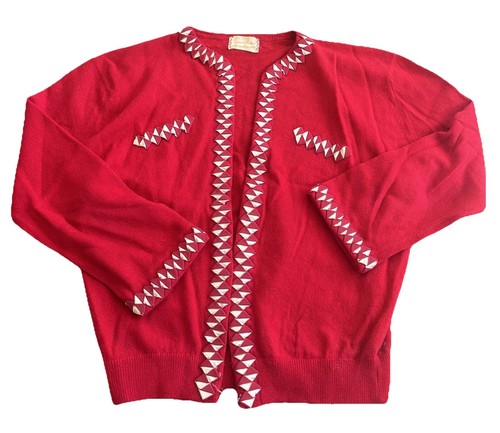 Vtg 1950s red white - , wool