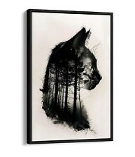 BLACK CAT FOREST SILHOUETTE FLOAT EFFECT FRAMED CANVAS WALL ART PICTURE PRINT