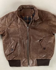 Roundtree & Yorke Leather Bomber Jacket Wool-Blend Lining Brown Size M