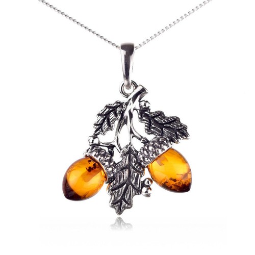 Sterling silver pendant - silver, acorns