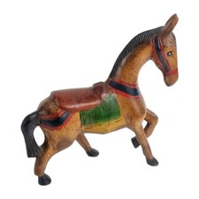 Vintage Carved Brown Wood Horse Figurine Statue Unsigned Hand Painted