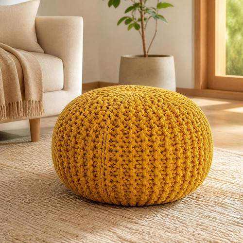 Handmade knitted pouffe - knitted,