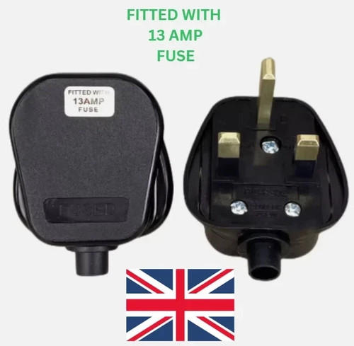 Black mains plug 13a - black, uk