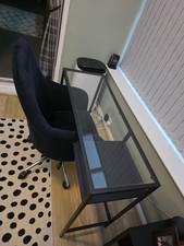 Ikea VITTSJÖ Glass Desk, Black, 100x36cm & Black Velvet Effect Swivel Chair