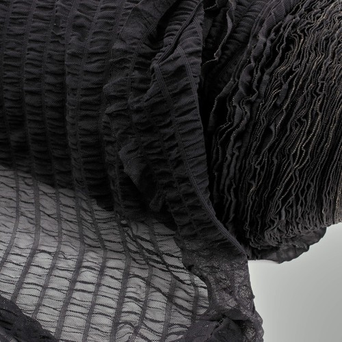 Black sheer ruffle knit mesh - knit,