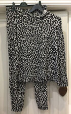 New F & F Tesco’s Black & Grey Animal Print Leisure Trousers 10 & Hooded Top 8
