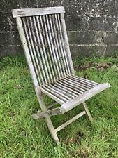 Folding Weathered Solid Teak Garden Single Slated Outside Chair 3`2"H
