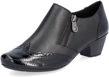 Rieker Ladies Black Leather/Patent Trouser Shoes Boots Brogue Pattern 41757