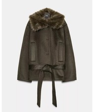 ZARA WOOL COAT WITH FAUX FUR