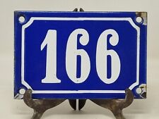 Vintage French Navy Blue & White Enamel Street House Door Number 166 Plaque 