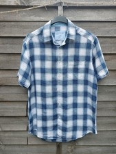 Marks and Spencer Indigo Blue Harbour 100% Linen check Shirt Small 36-38" Mens