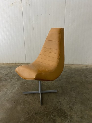 Tan leather curved lounge - tan,