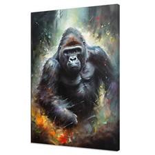 Colourful Silverback Gorilla Animal Painting Style Modern Canvas Print Wall Art