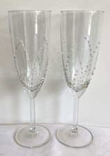 CRYSTAL 15 Wedding anniversary. 2 x Hand Decorated sparkle Wine Flutes Champagne