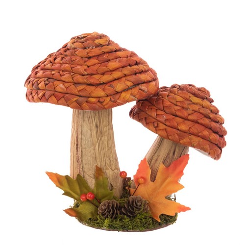Rattan toadstool decoration - rattan,