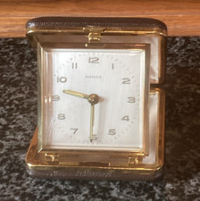 VINTAGE KIENZLE FOLDING TRAVEL ALARM CLOCK  IN LEATHER CASE – WORKING