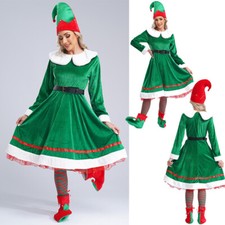 Womens Christmas Elf Costume Santa Helper Fancy Dress Outfits Xmas Festive Suit