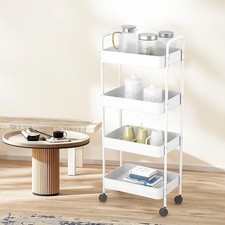 4 Tier Metal Storage Trolley Rolling Rack White Bathroom Kitchen Organiser Shelf