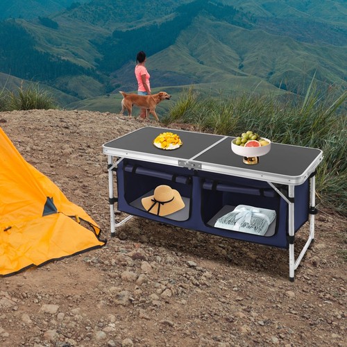 Black folding camping table - folding,