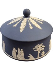 Wedgwood Dark Blue Jasperware Trinket Box with Lid Decorative