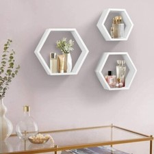 Floating Wall Shelf Hexagonal Set of 3 Storage Rack Book Hanging Shelf Honeycomb