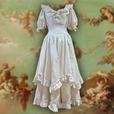 Vintage 1980s SILK Princess Milkmaid Ballgown Wedding Dress Fits 12-14