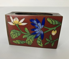 Vintage Chinese Cloisonne Matchbox Holder Enamel Brass Asian