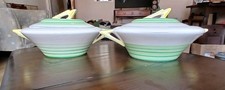 2 X ART DECO SOLIAN WARE SOHO POTTERY QUEENS GREEN WHITE TUREENS DISH