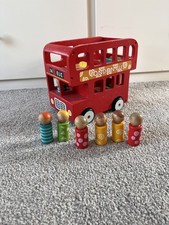 ELC Wooden London Double Decker Bus Toy with 6 figures + fixed driver 