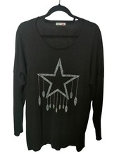 MADE IN ITALY Jumper Black Silver Star DIamante Wool Blend One Size 10-18 Top