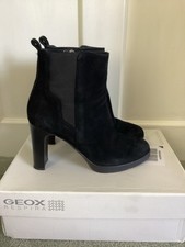 GEOX Respira Black Goat Suede D Annya High Heel Ankle Boots, UK Size 5, E