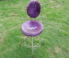 Vintage 1960s Purple Velvet Boudoir Chair Gold Metal Frame Kitsch Glamour