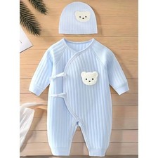 Newborn Infant Baby Boy Girl Kids Cotton Romper Jumpsuit Bodysuit Clothes + Hat