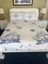 Bedroom furniture double bed 2 X bedside tables 1 X three draw chest Gloss white