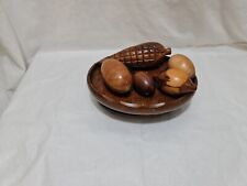 Vintage  solid wood  serving bowl  musical +5 pcs solid wooden fruit /veg/egg